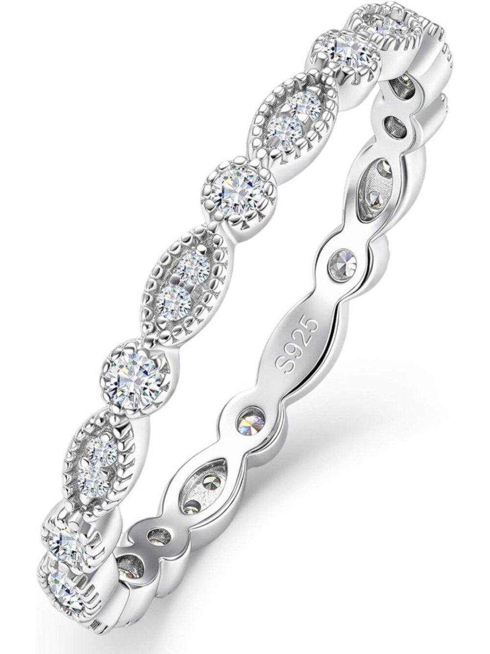 Moissanite Eternity Band Ring - 925 Sterling Silver Vintage Stackable Wedding